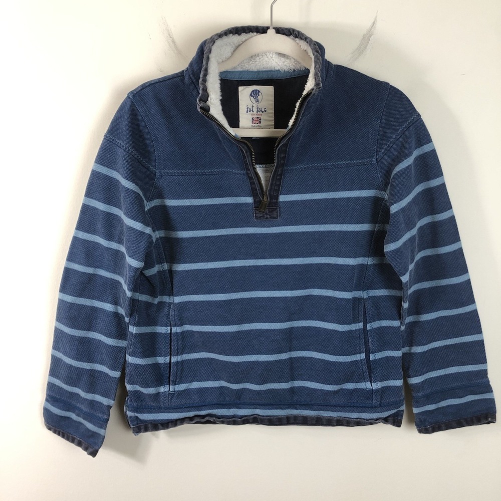 Fat Face 1/4 Zip Striped Pullover Women's Sz 4 Teal Green